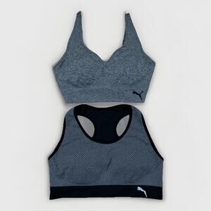 PUMA Womens Sports Bra 2 Lot Size M Gray Black Racerback Seamless Athletic Gym